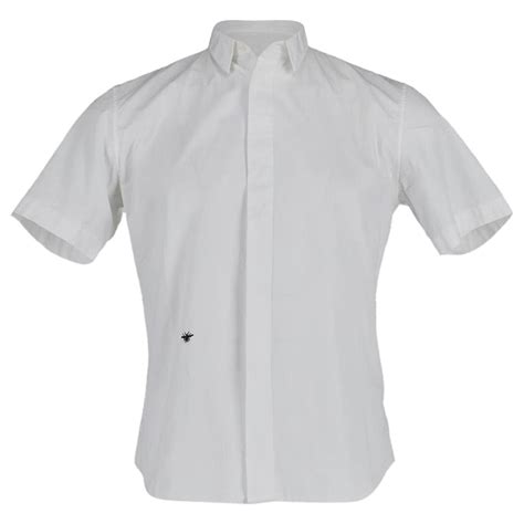 Shirt with Black Bee Embroidery White Cotton Poplin 